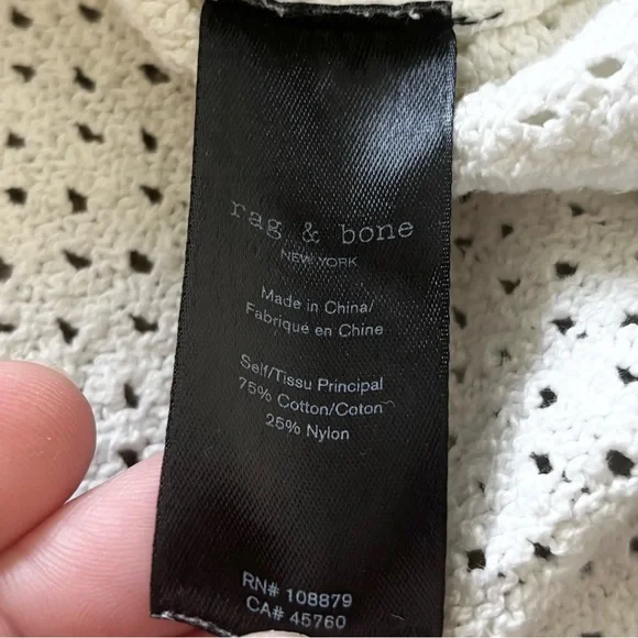 RAG & BONE White Crew Neck Sweater with Perforated/Open Knit Texture Trendy Chic - Picture 3 of 7